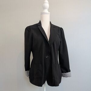 Body Central Women's Large Black Blazer Rollup Contrast Stripe Sleeves
